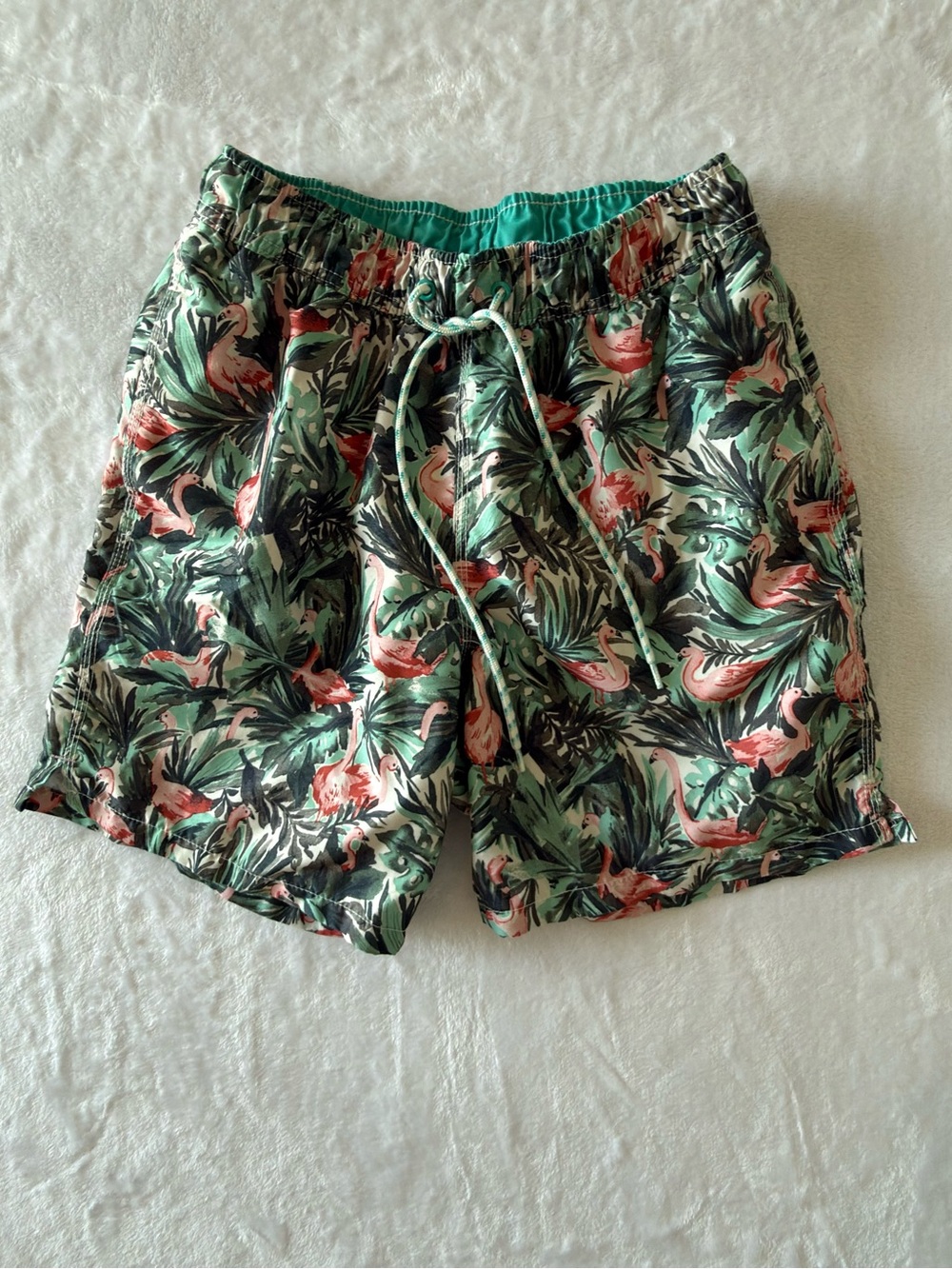 Goodfellow & Co Green and Pink Tropical Flamingo Swim Trunks with Drawstring